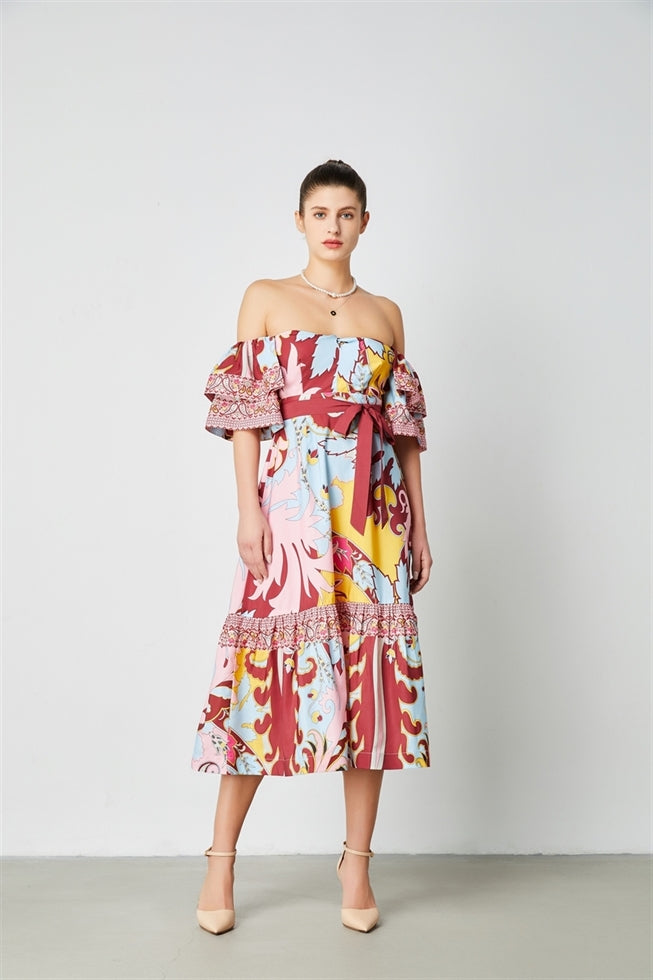 Printed Off Shoulder Dress - Femi9 EG