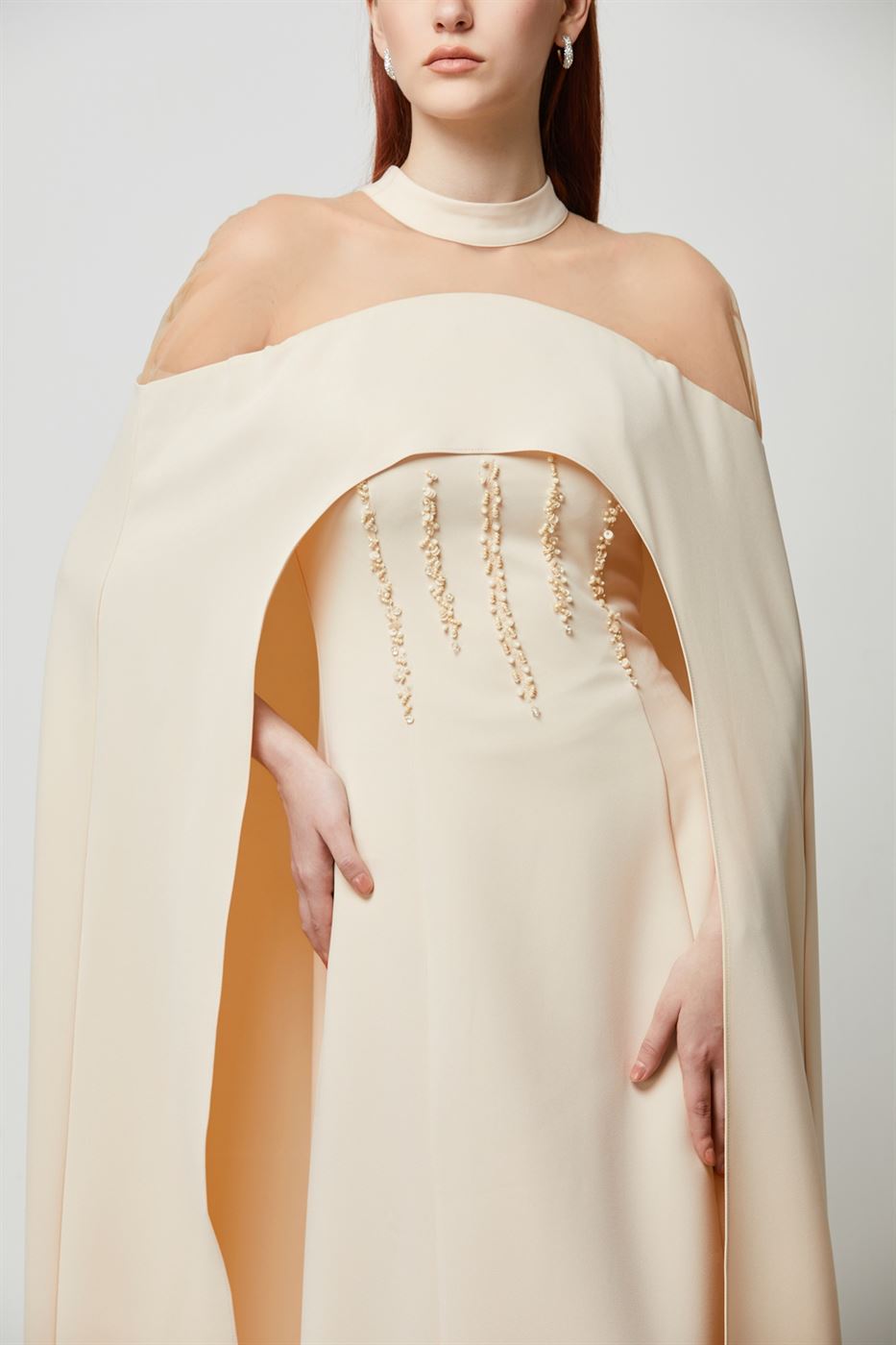 Caped Sheer Shoulder Dress - Femi9 EG