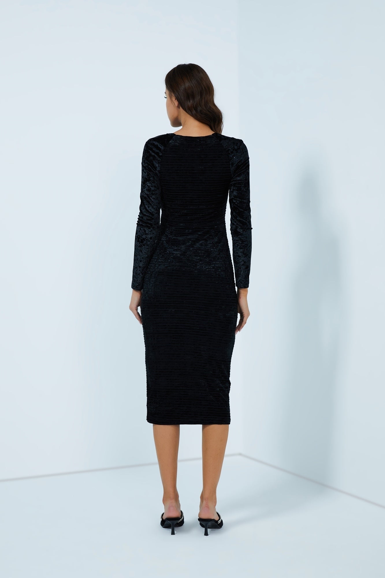 Ruched Midi Velvet Dress - Femi9 EG
