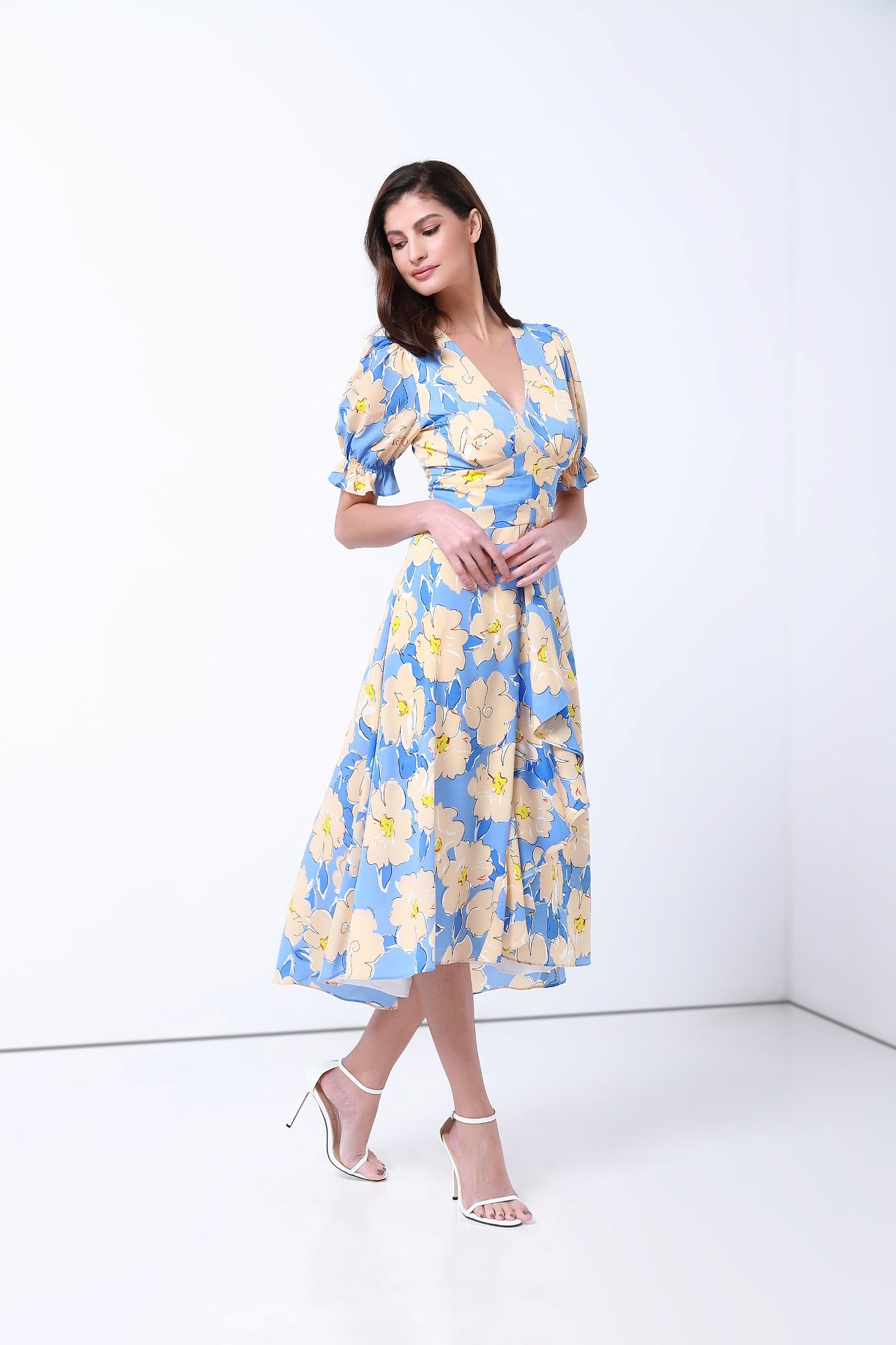 Floral Print V Neck Dress - Femi9 EG