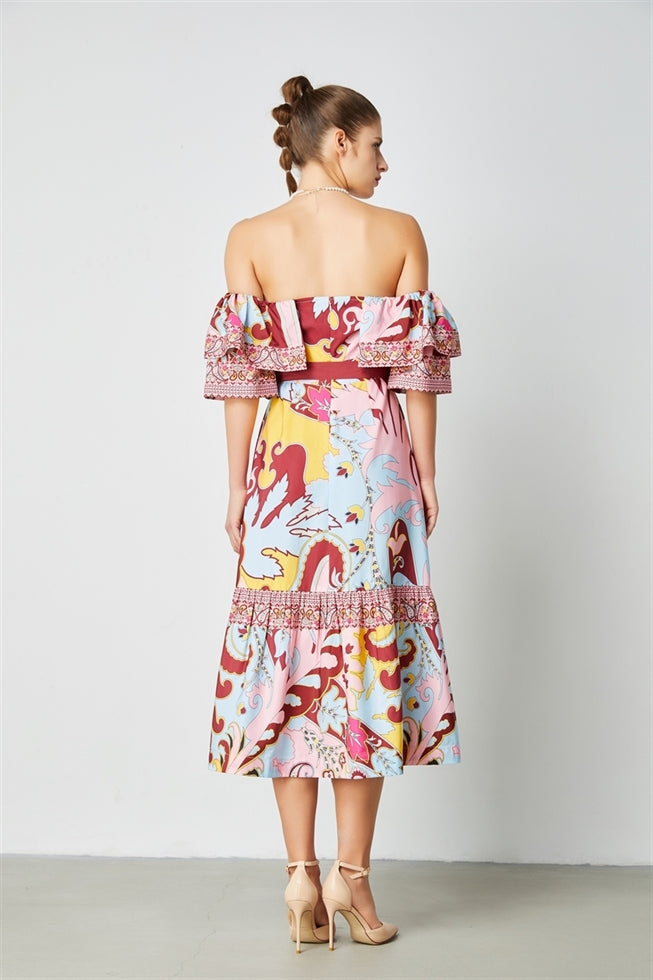 Printed Off Shoulder Dress - Femi9 EG