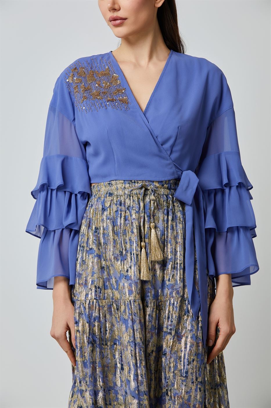 Golden Grace Wrap Blouse - Femi9 EG
