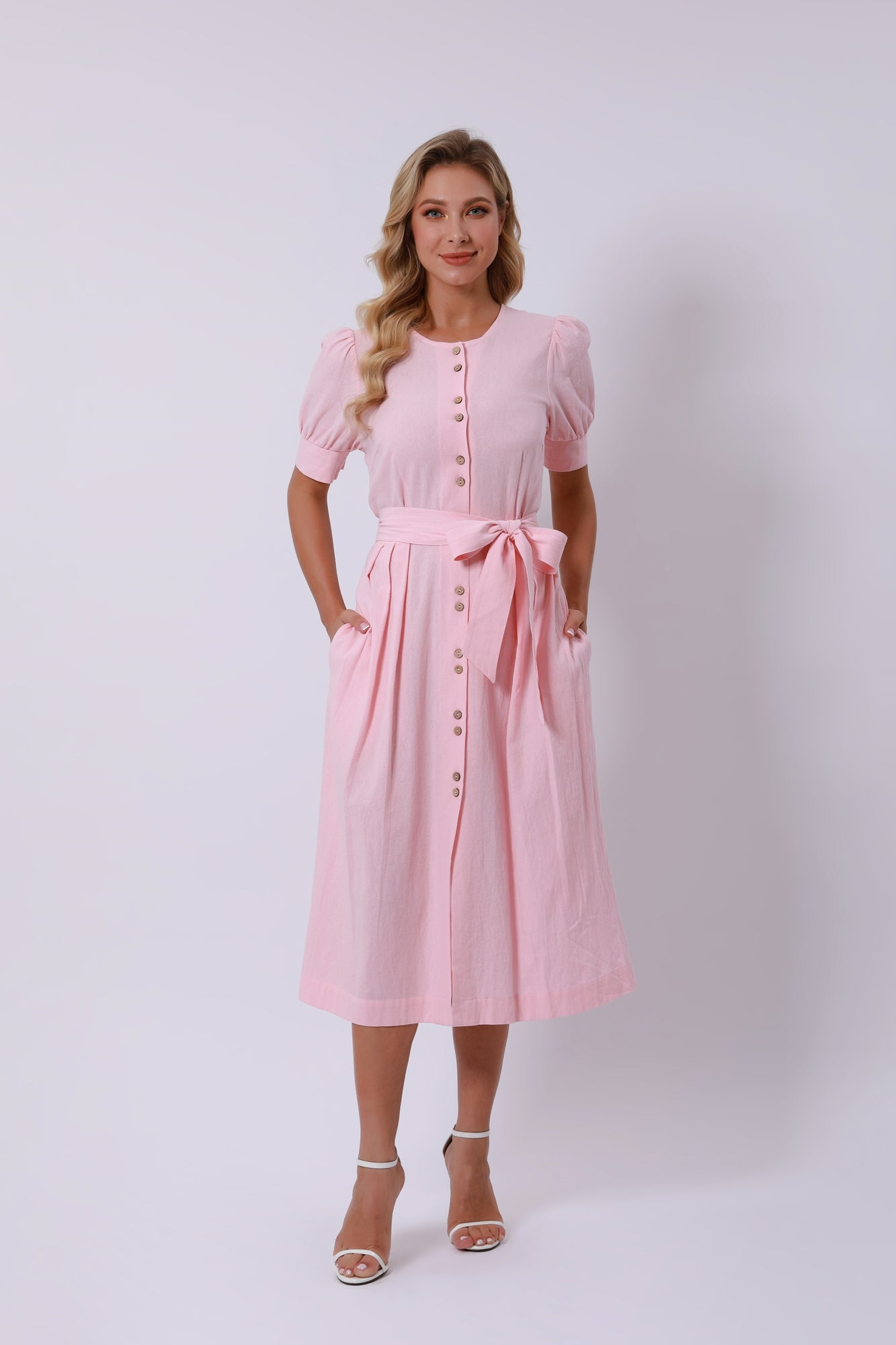 Short Sleeves Tie Belt Dress - Femi9 EG