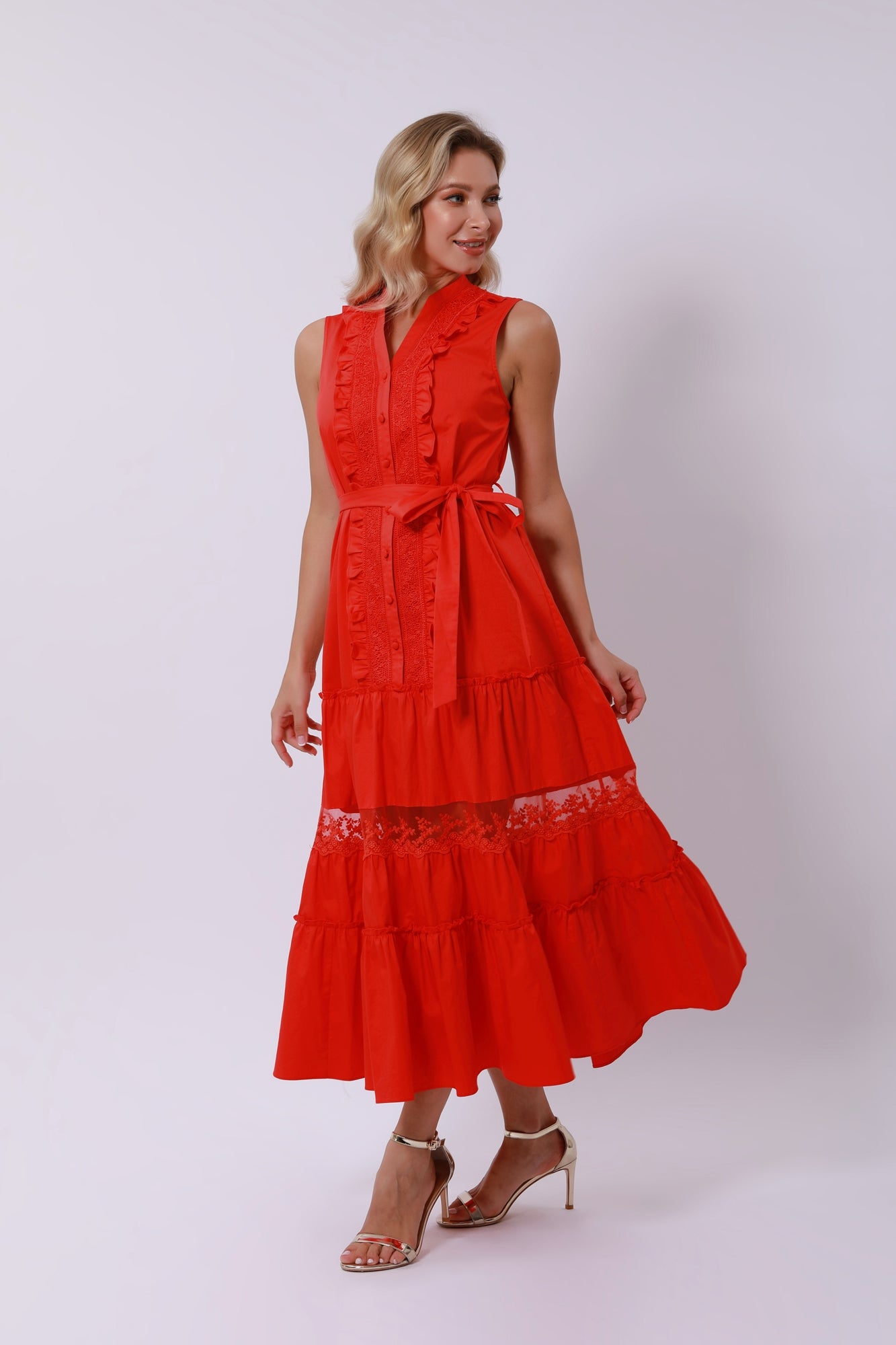 Tiered Tie Belt Dress - Femi9 EG