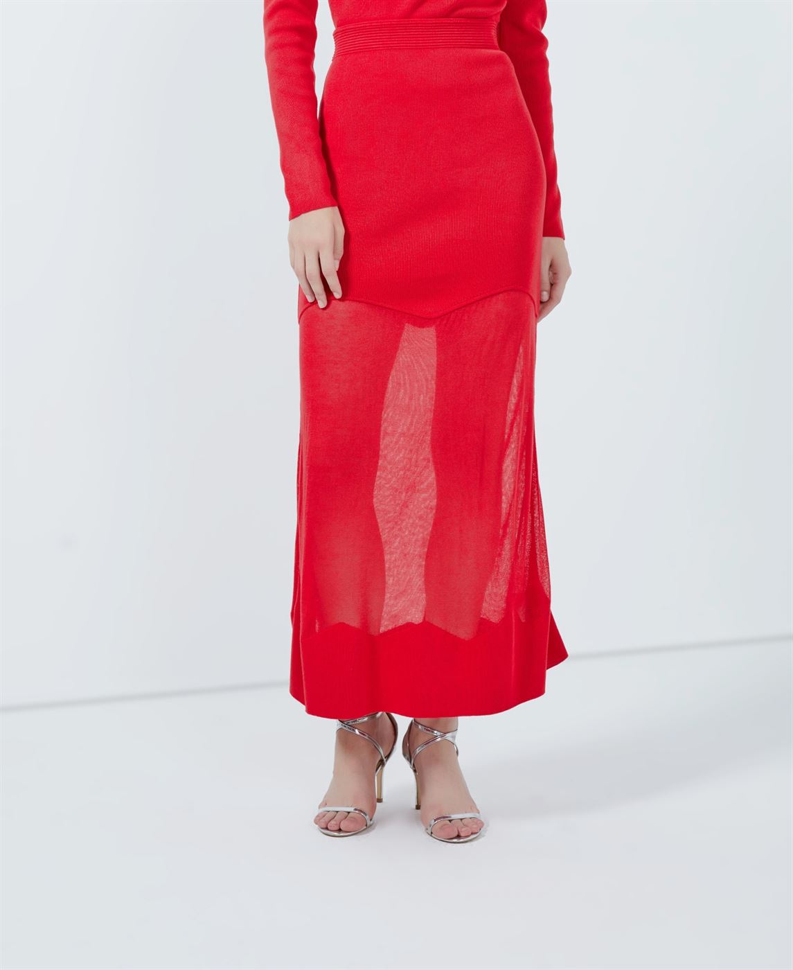 Sheer Detail  Knitted Skirt - Femi9 EG