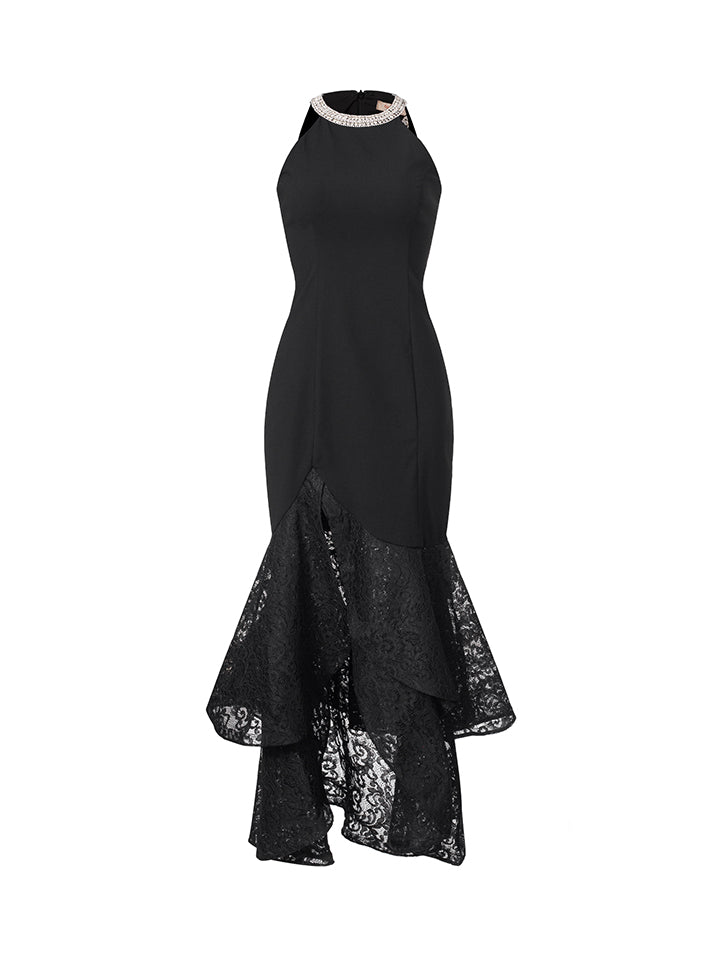 Lace Ruffle Bottom Maxi Dress - Femi9 EG