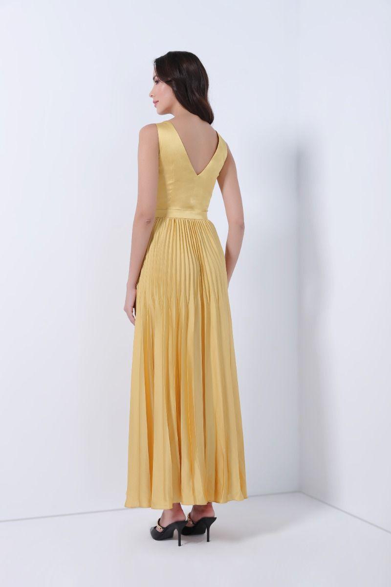Pleated Maxi Satin Dress - Femi9 EG