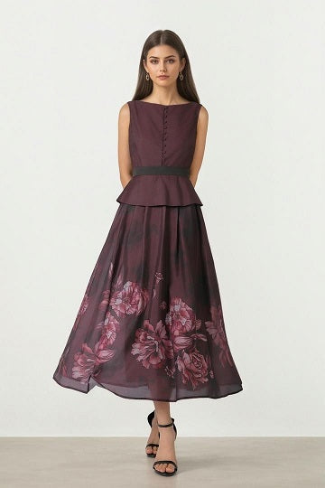 Printed Organza A-Line Dress