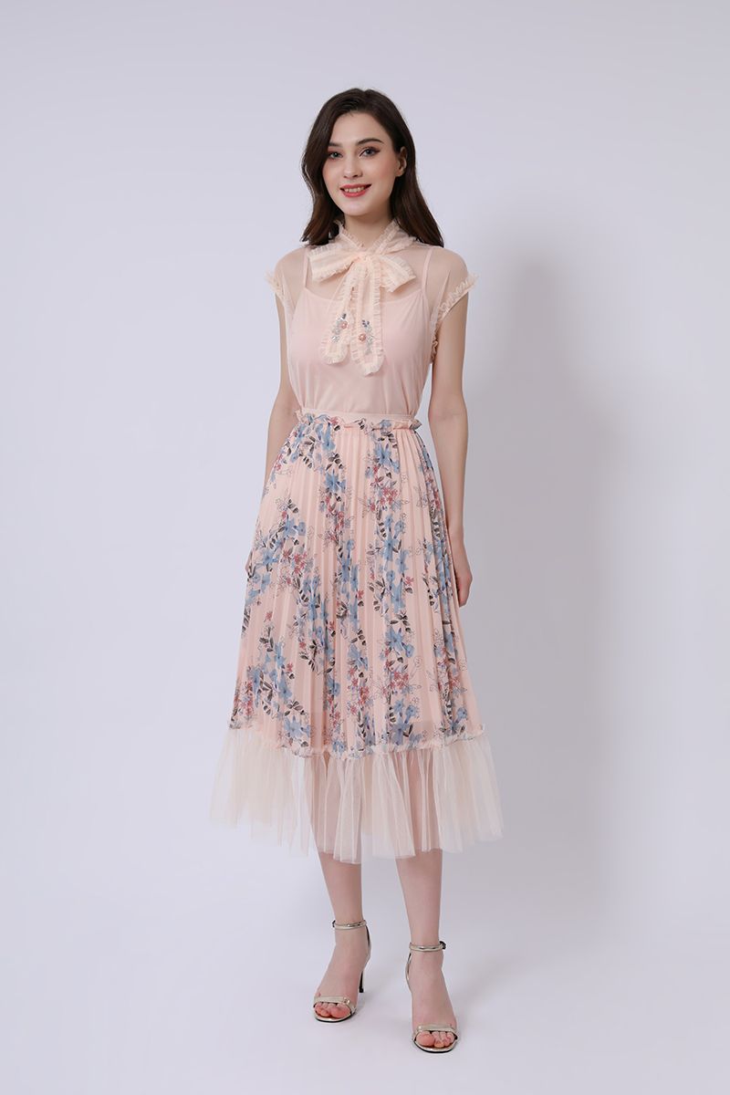 Embelished Neck Tie Blouse - Femi9 EG