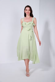 Ruffled Neckline Tie Belt Dress - Femi9 EG