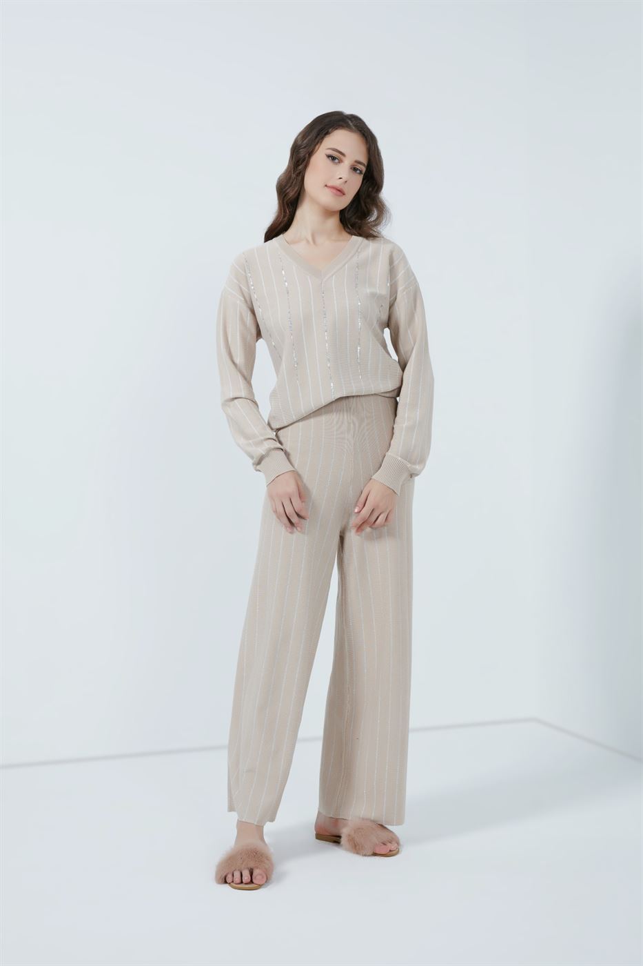 Stripe Lurex Knitted Pants - Femi9 EG