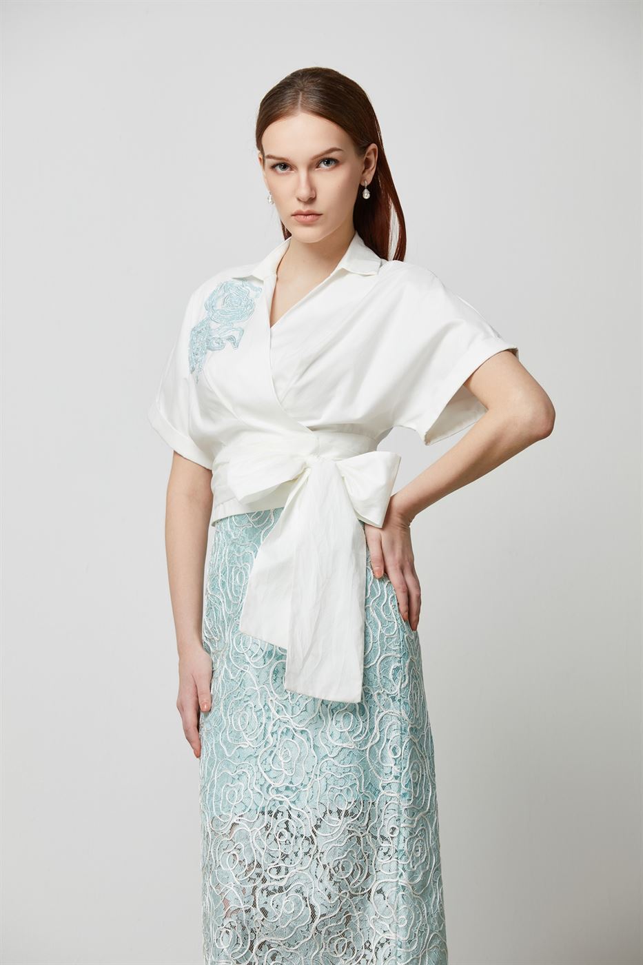 Embellished Wrap Blouse - Femi9 EG