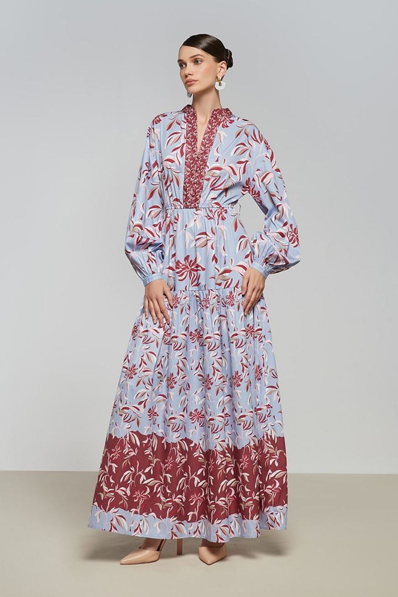 Mixed Print Full Length Dress - Femi9 EG