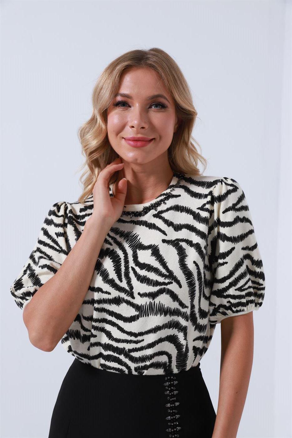Balloon Sleeves Printed Blouse - Femi9 EG