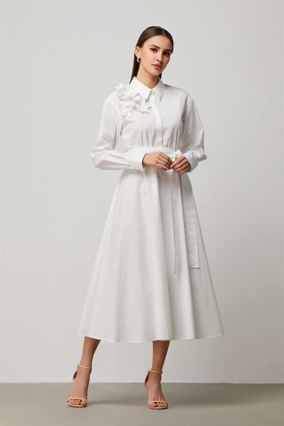 Flower Applique Shirt Dress - Femi9 EG