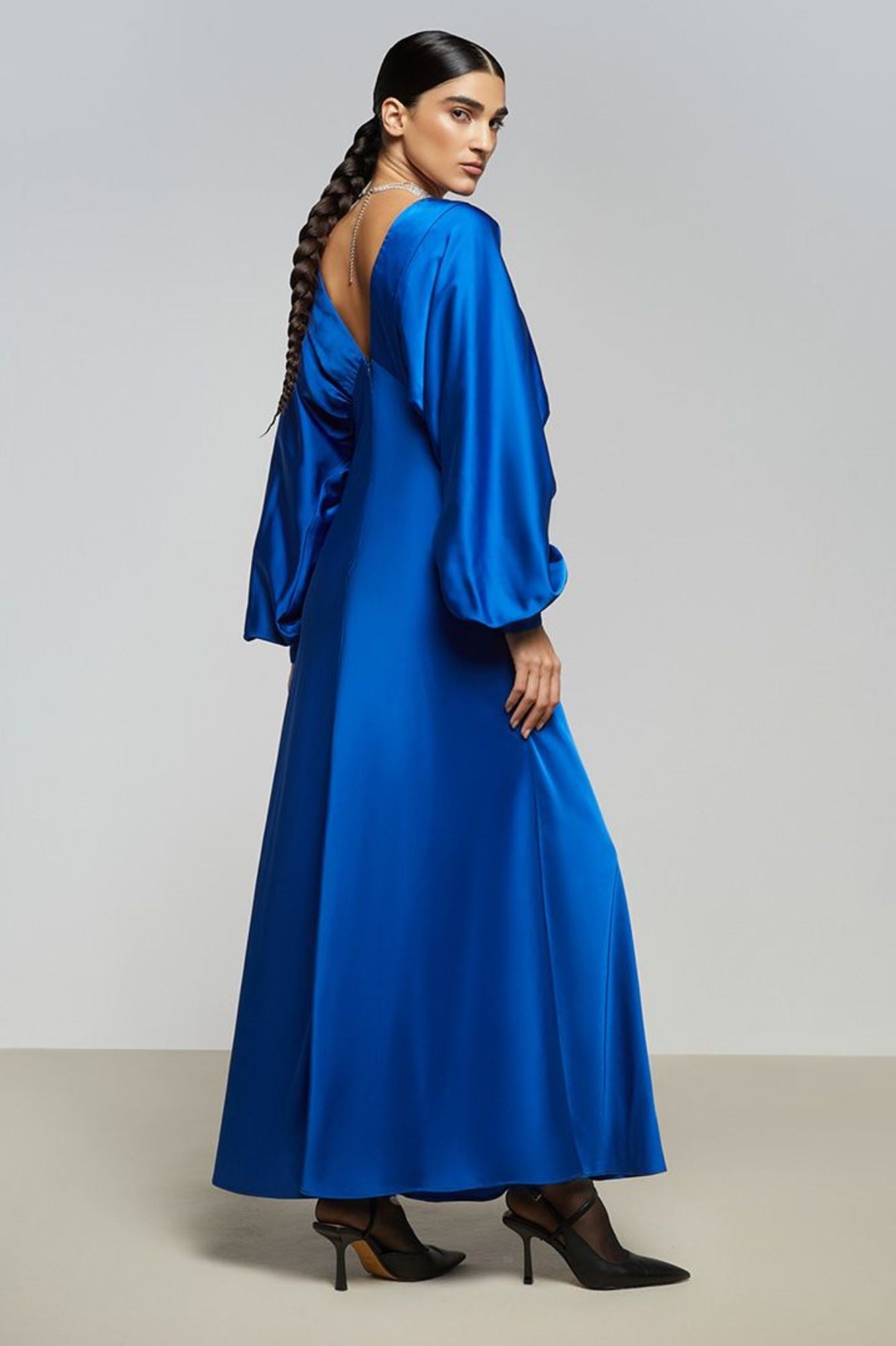 Bat Sleeve Satin Dress - Femi9 EG