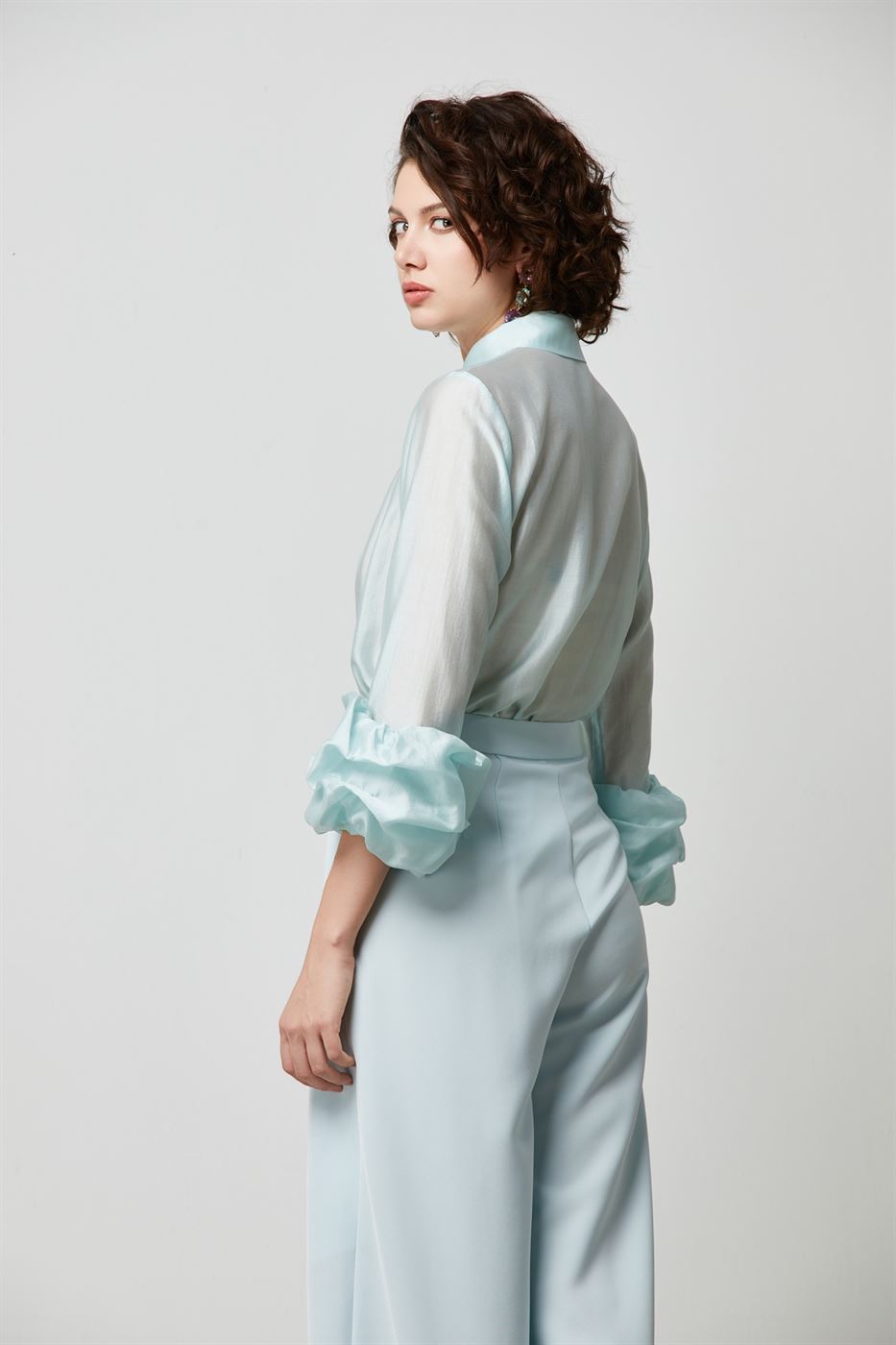 Ruffled Cuffs Collared Blouse - Femi9 EG