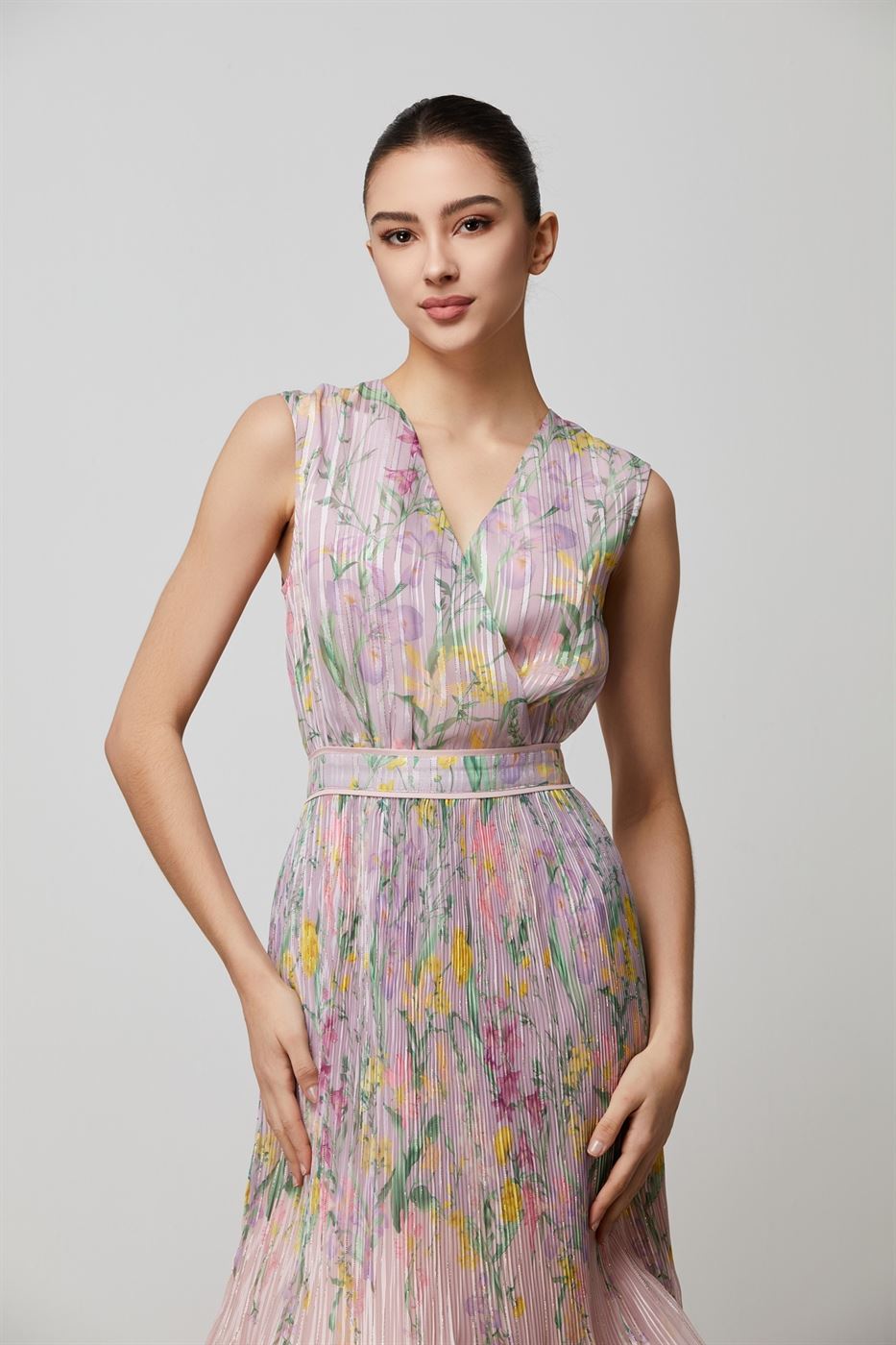 Chiffon Stripped Floral Dress - Femi9 EG