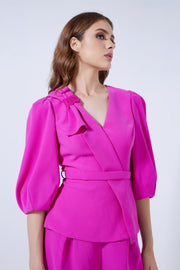 Balloon Sleeves Belted Top - Femi9 EG