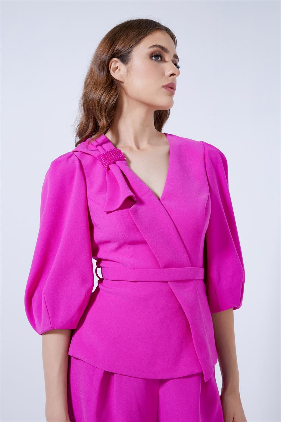 Balloon Sleeves Belted Top - Femi9 EG