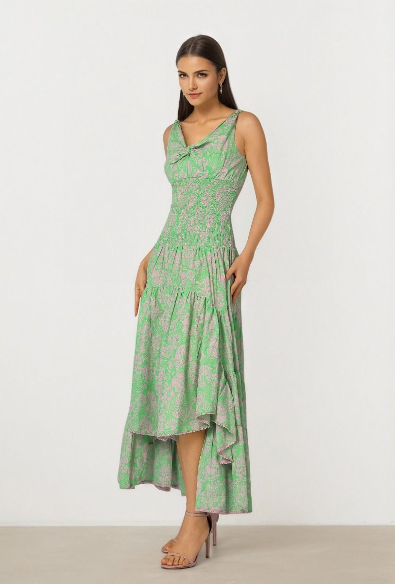 Smocked Print Dress