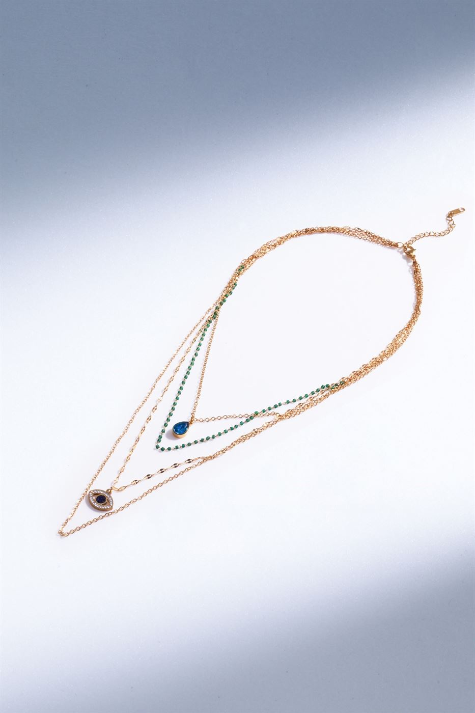 Multi Layer Chain Necklace With Faux Crystal - Femi9 EG
