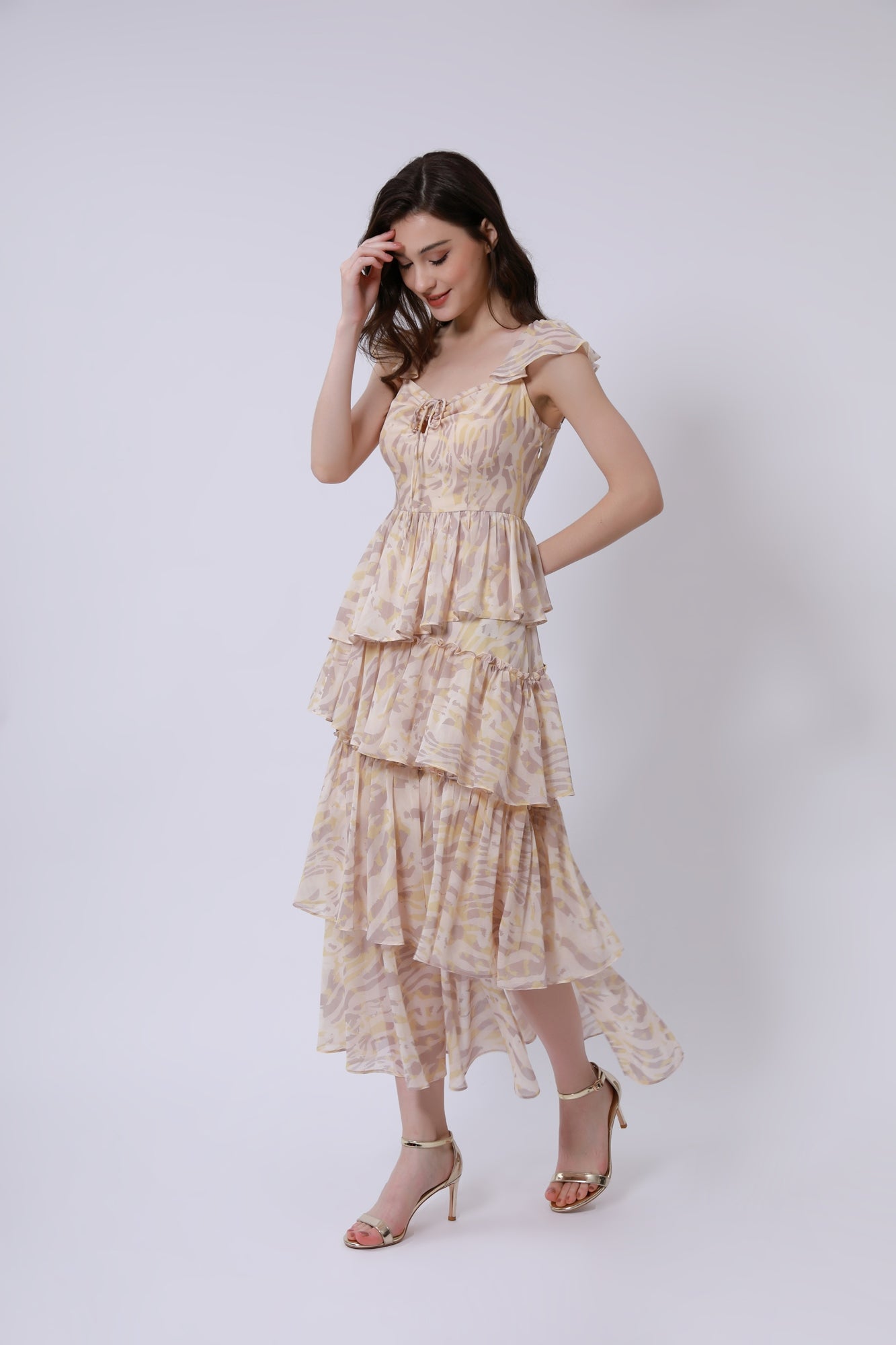 Printed Layered Ruffles Dress - Femi9 EG