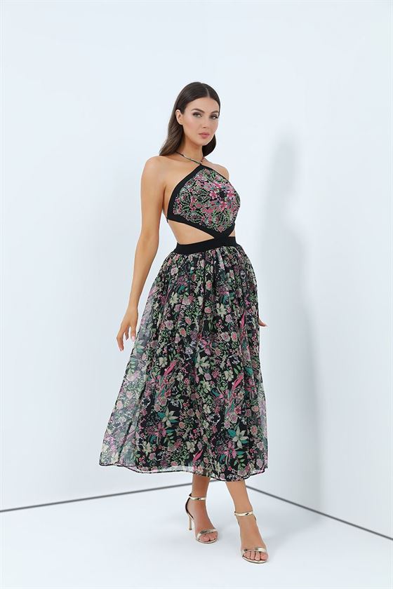 Halter Printed Chiffon Dress - Femi9 EG