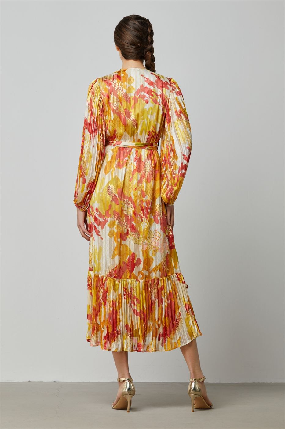 Printed Midi Dress With Gold Foil Detail - Femi9 EG