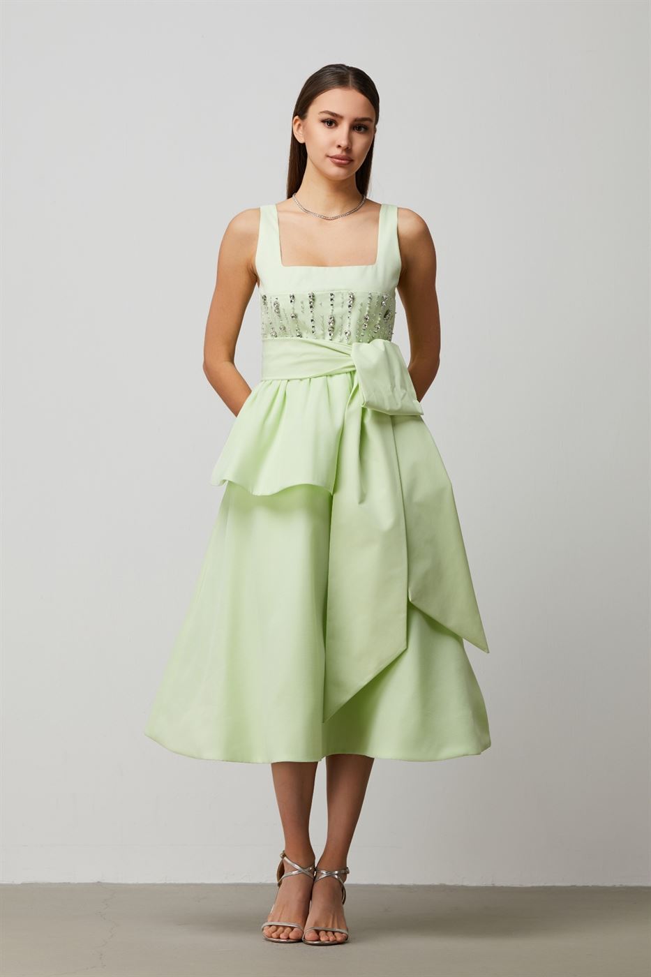 Embellished Self-Belt Dress - Femi9 EG