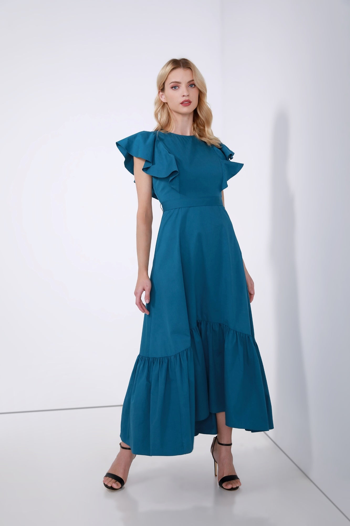 Ruffle Trimmings Sleeves Dress - Femi9 EG