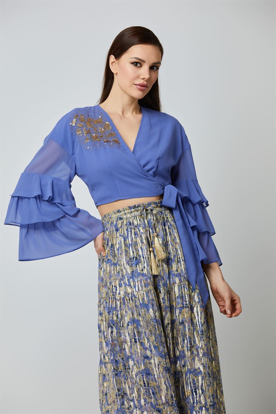 Golden Grace Wrap Blouse - Femi9 EG