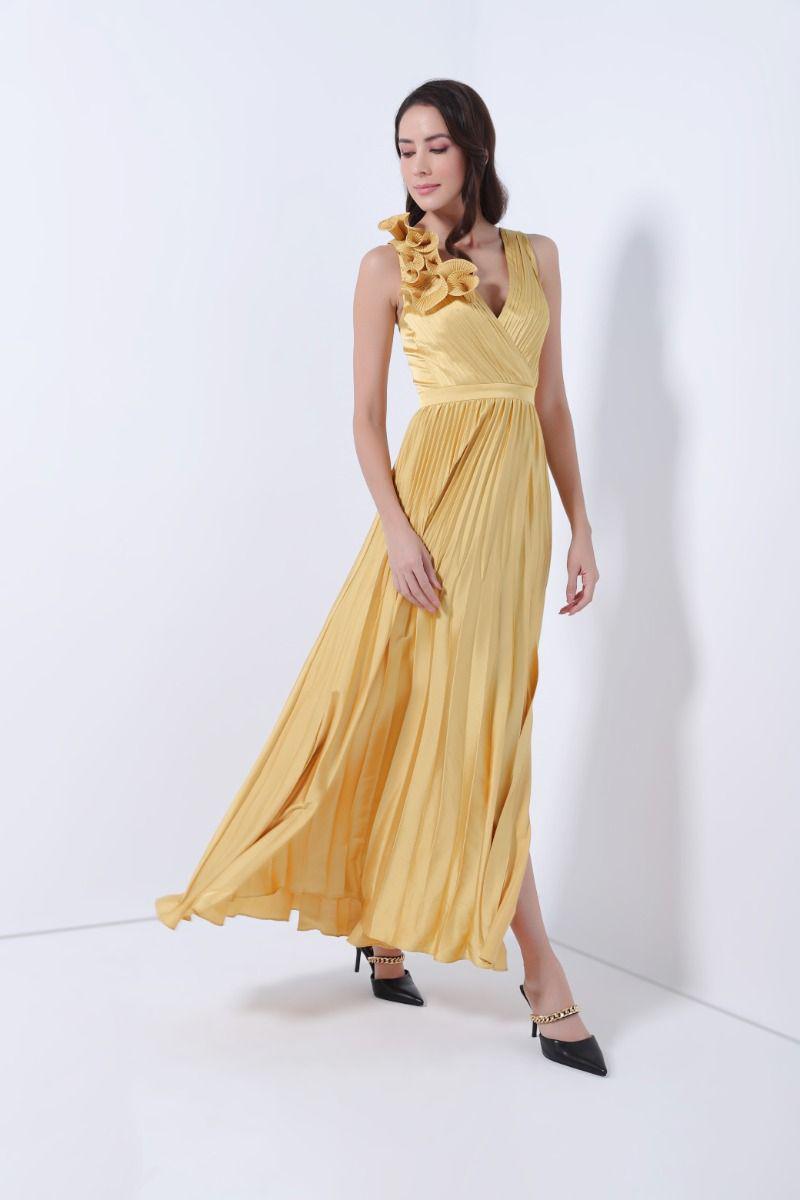 Pleated Maxi Satin Dress - Femi9 EG