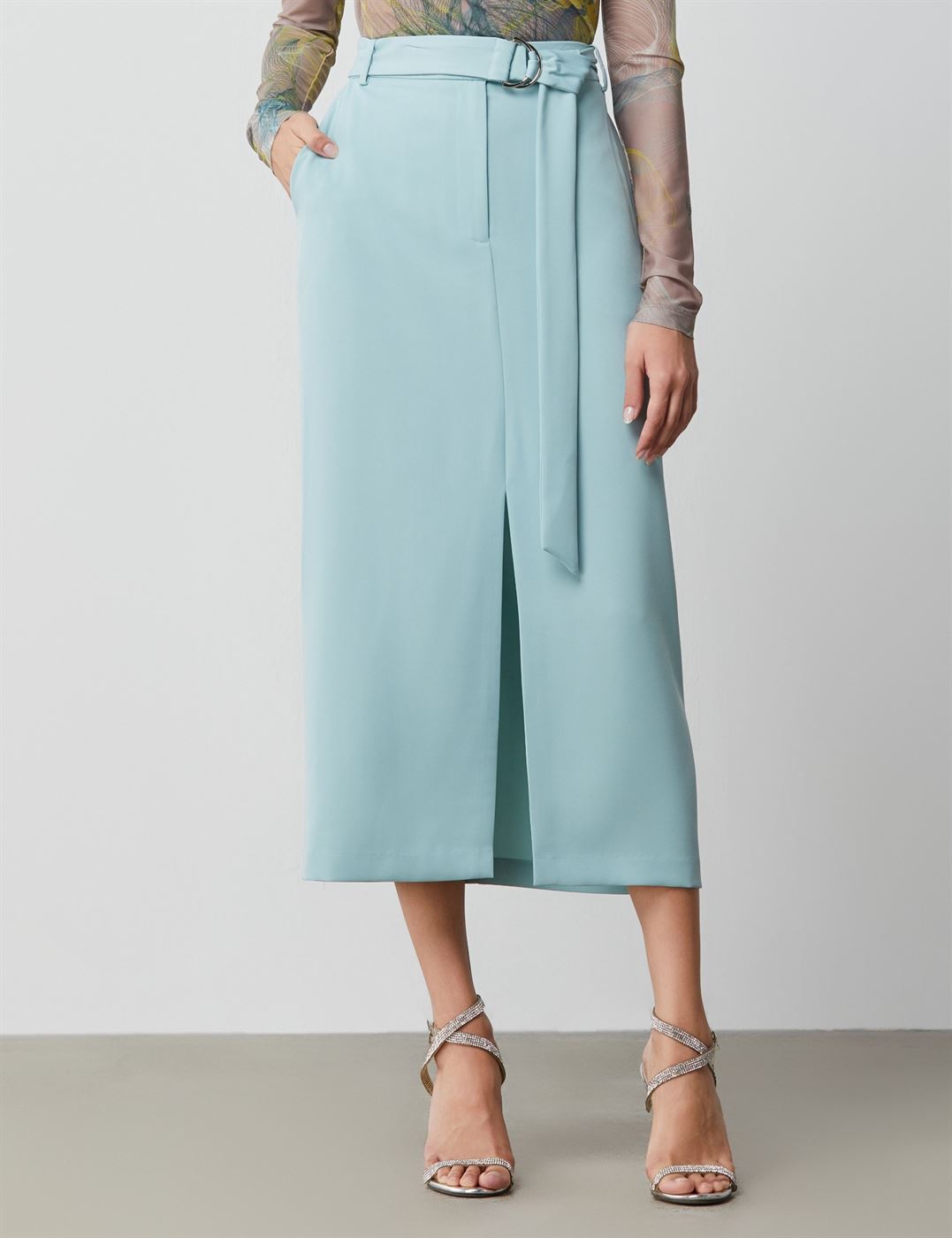 Buckle Belted Column Skirt - Femi9 EG