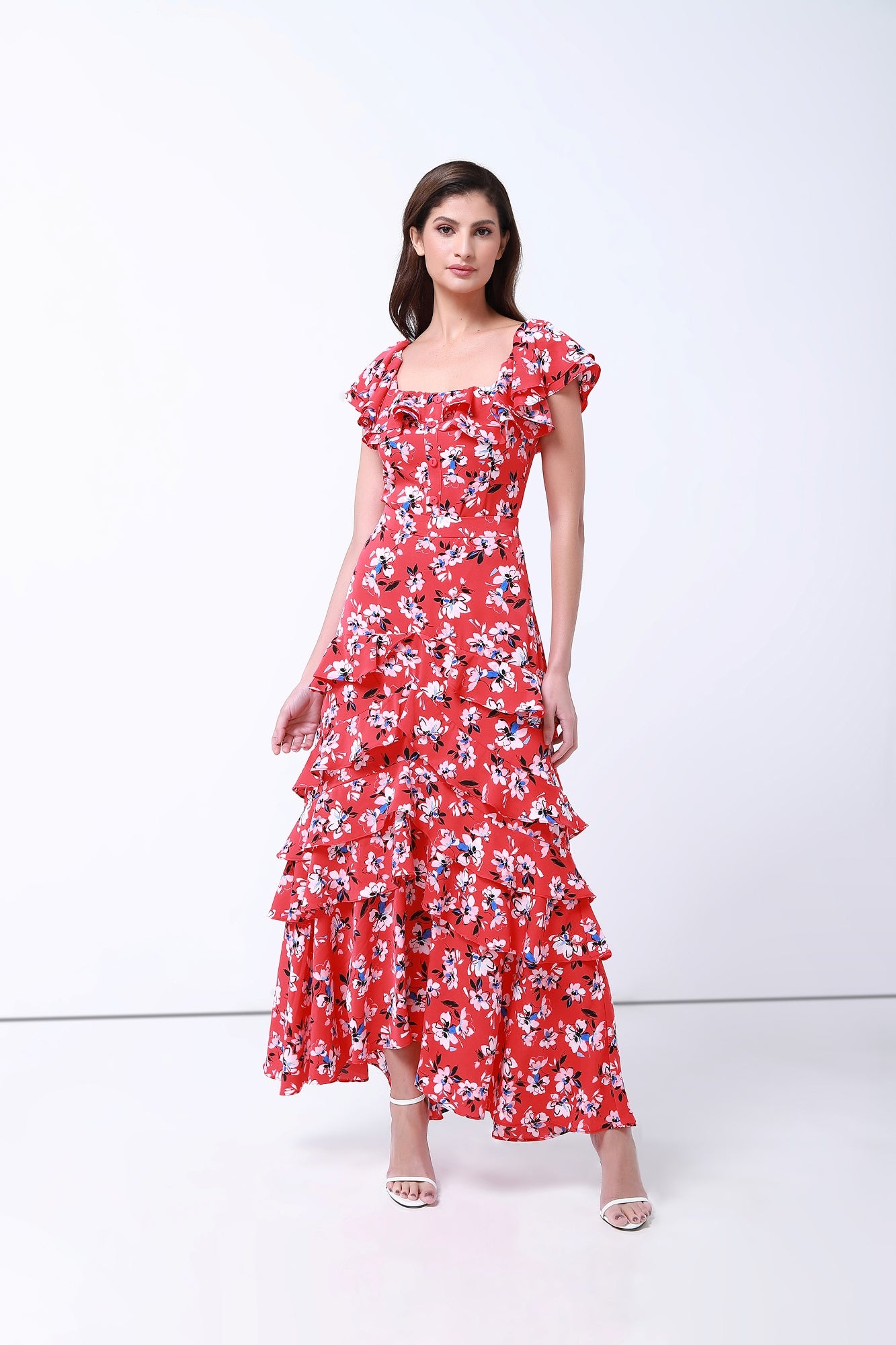 Ruffeled Floral Print Top - Femi9 EG