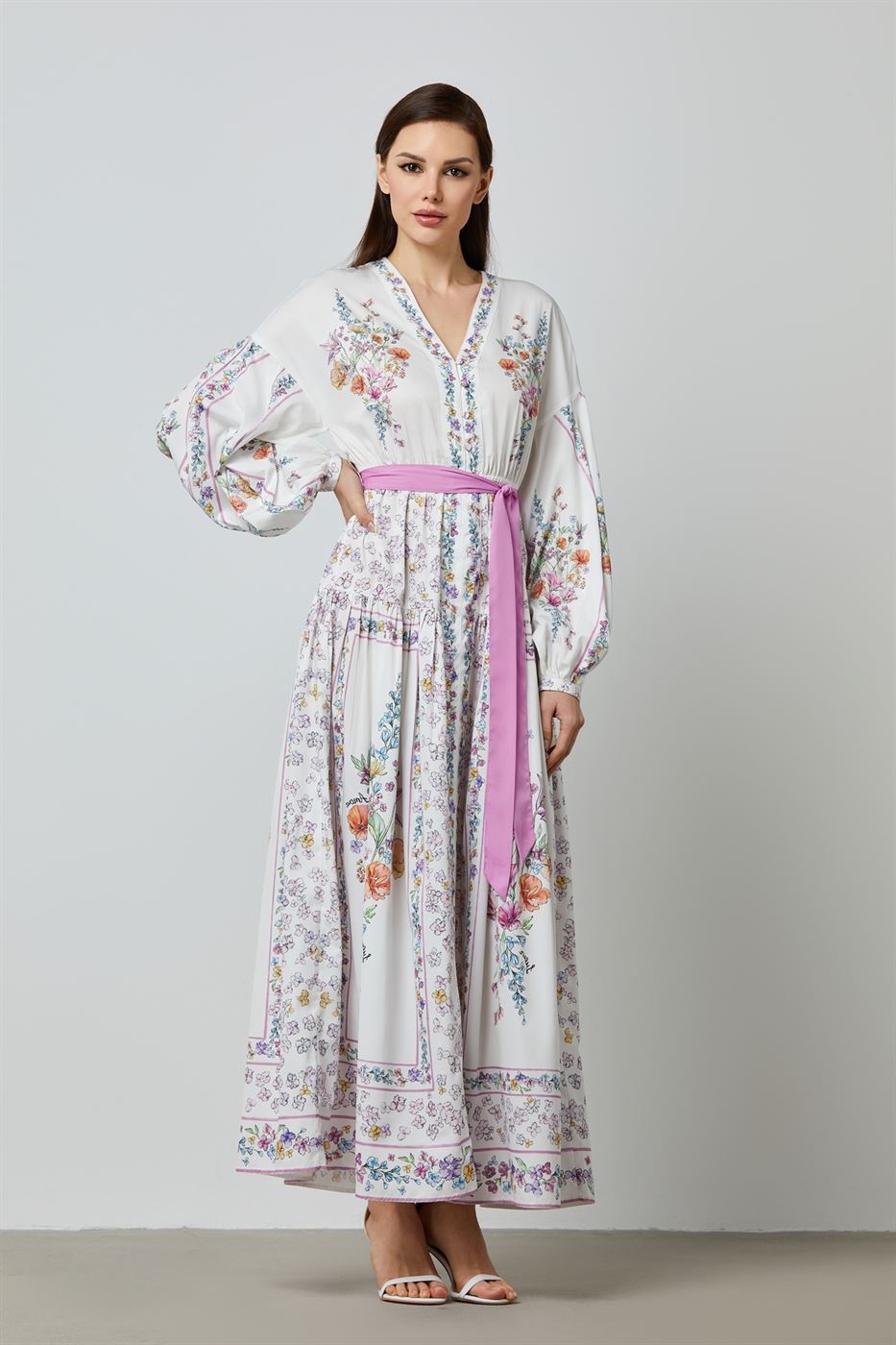 Balloon Sleeves Floral Kaftan - Femi9 EG