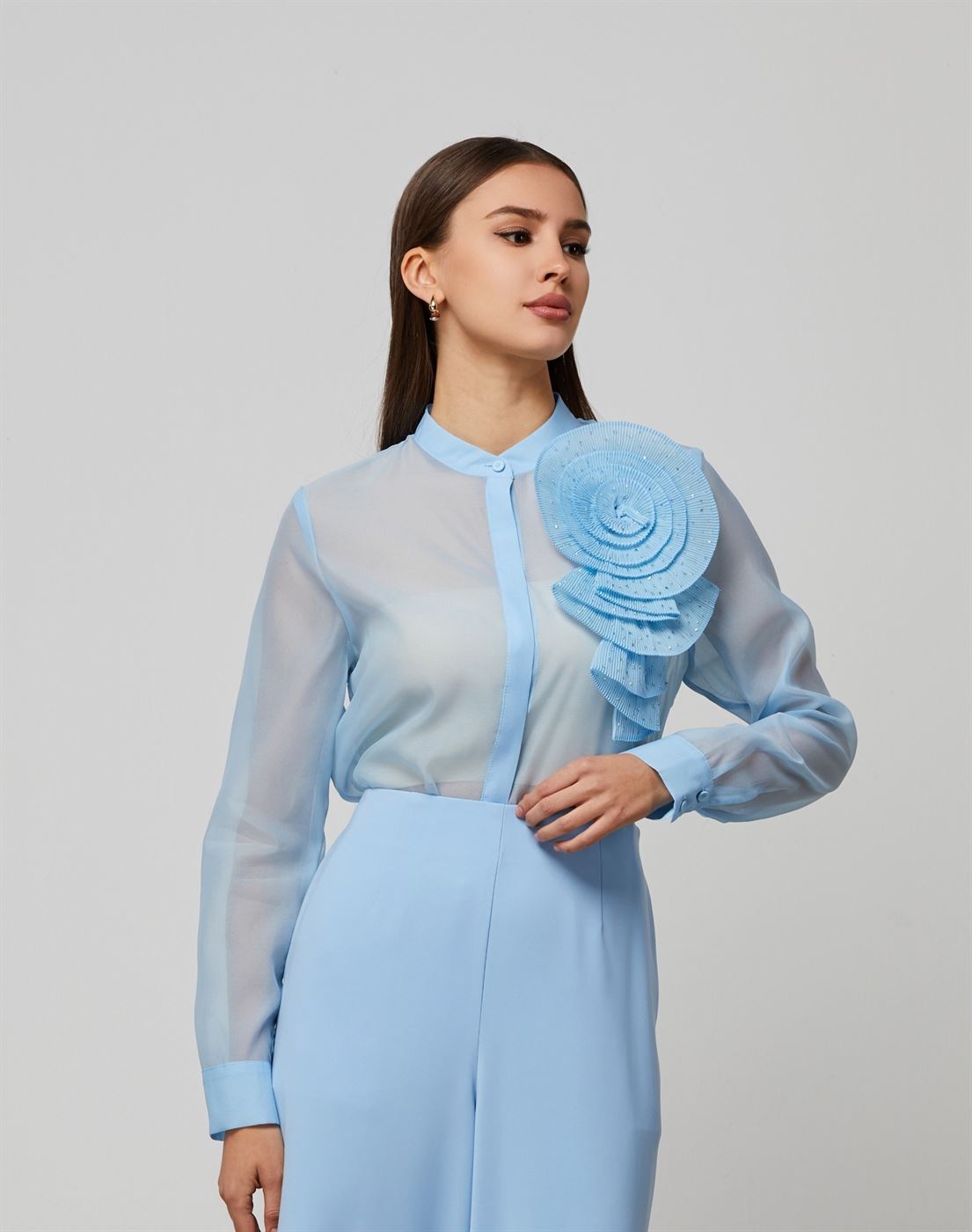 Rose Details Organza Blouse - Femi9 EG