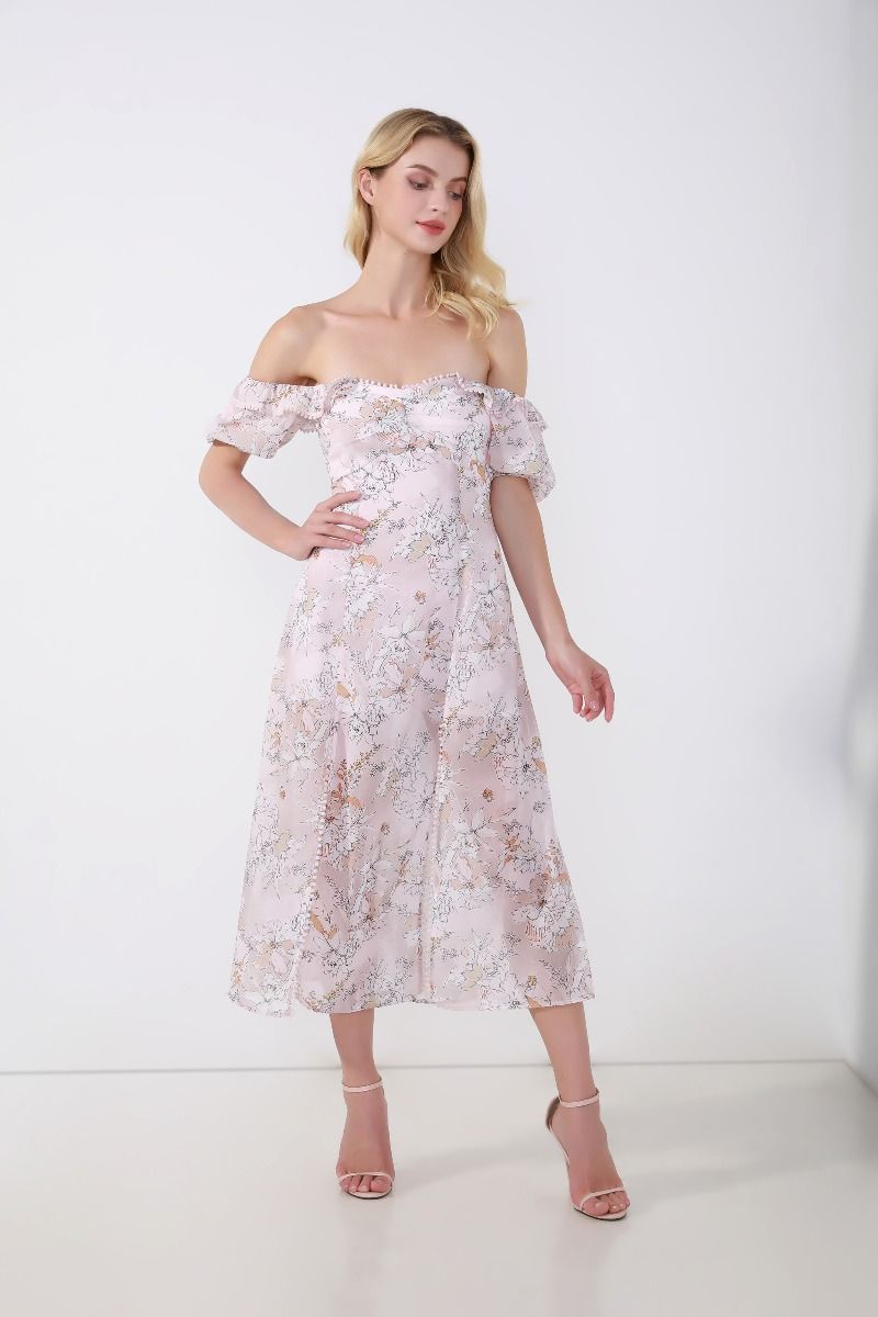 Printed Off Shoulder Dress - Femi9 EG
