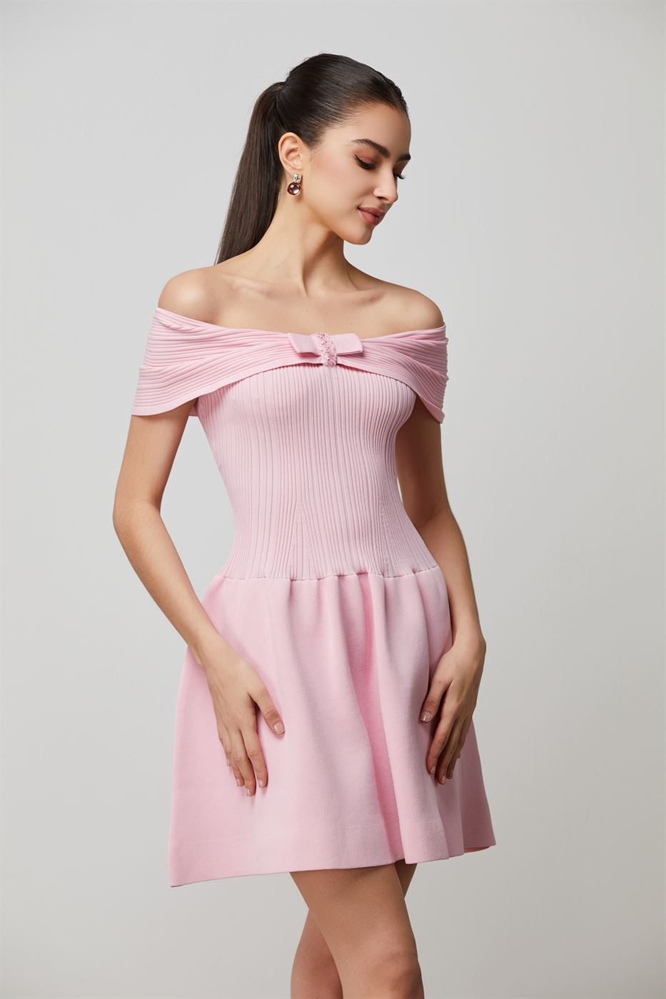 Pink Bow Detail Knitted Dress - Femi9 EG