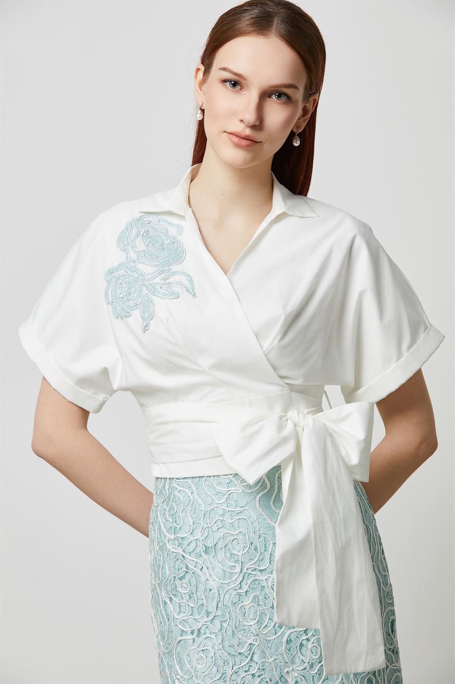 Embellished Wrap Blouse - Femi9 EG