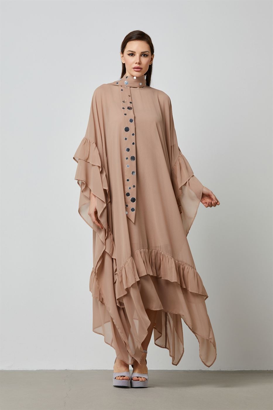 Chiffon Kaftan With Attached Scarf - Femi9 EG