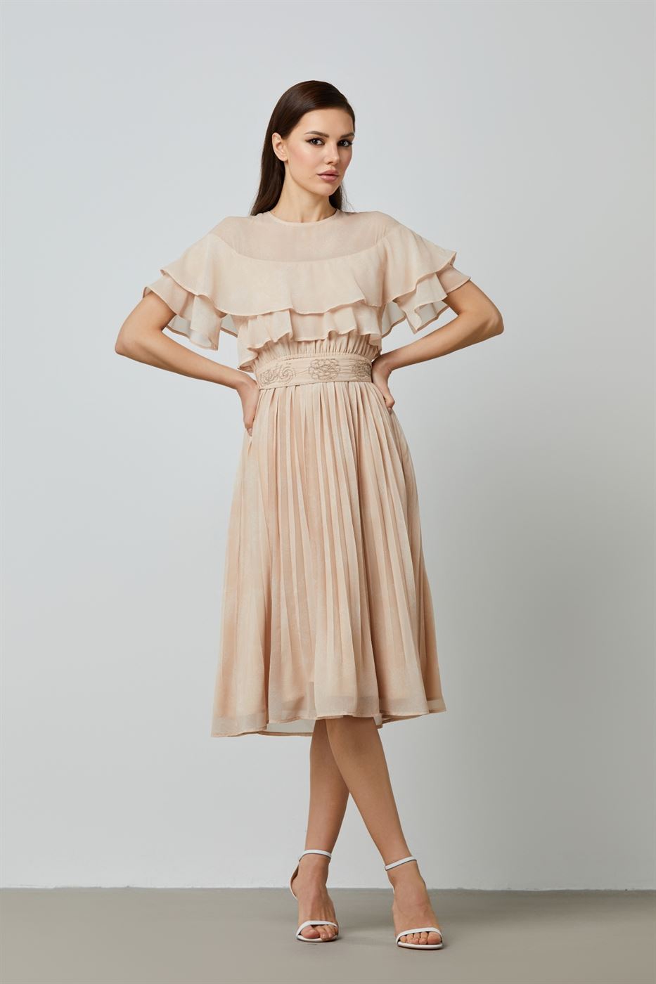 Midi Pleated Printed Chiffon Dress - Femi9 EG