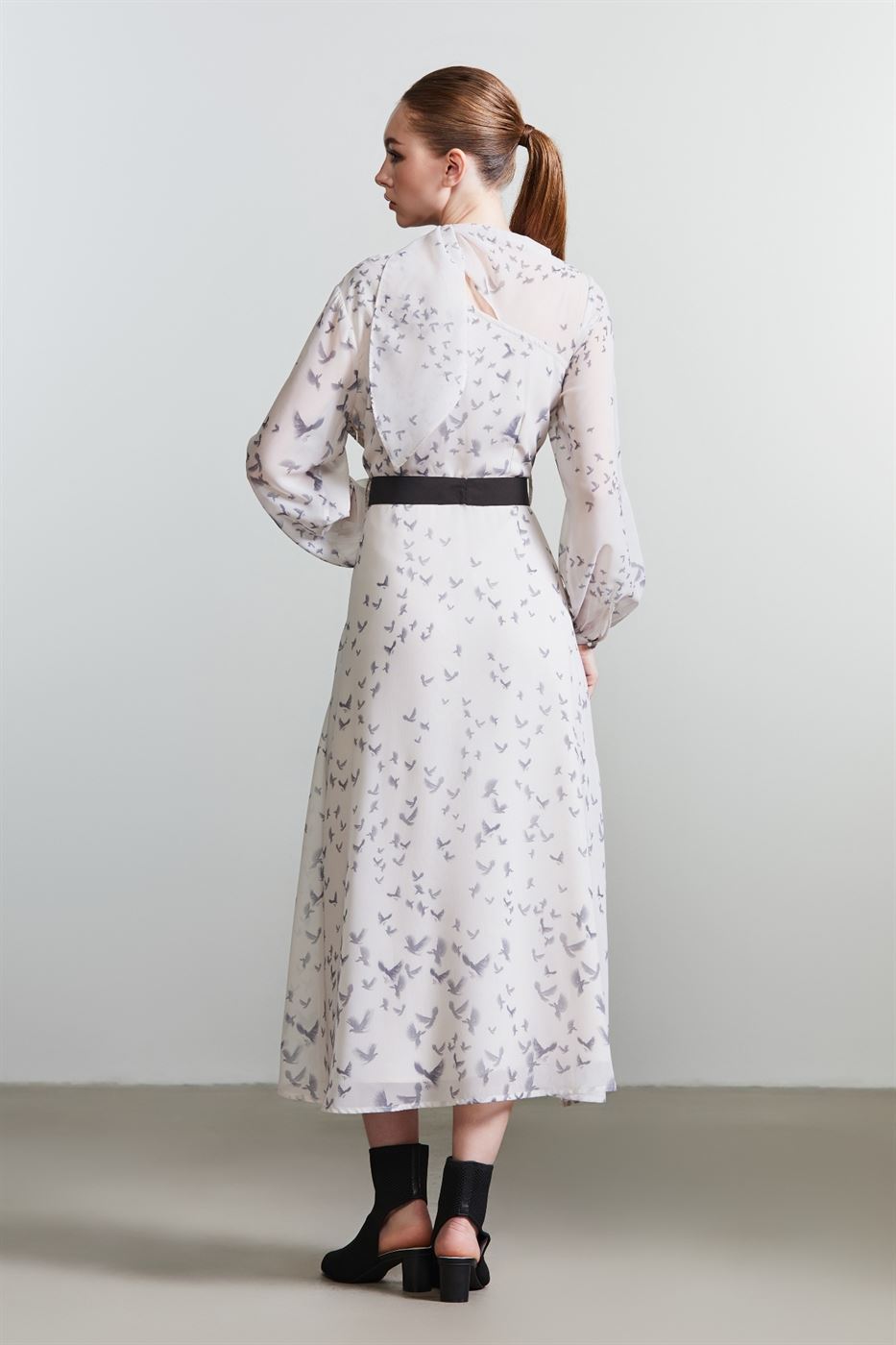 Printed Dress With Scarf - Femi9 EG