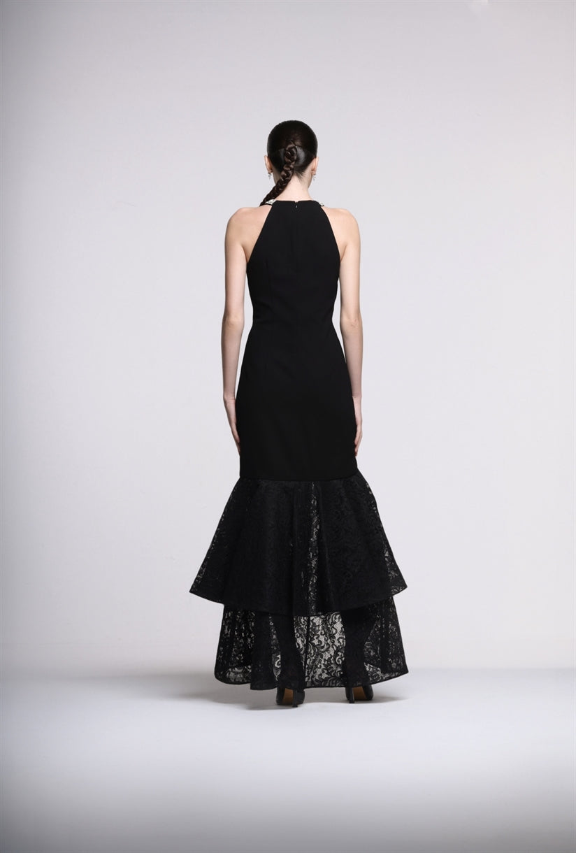 Lace Ruffle Bottom Maxi Dress - Femi9 EG
