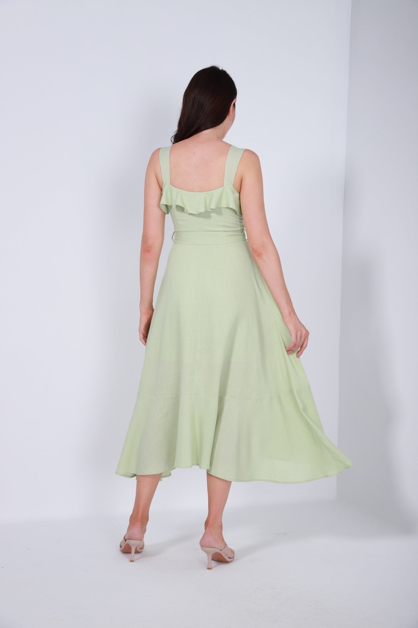 Ruffled Neckline Tie Belt Dress - Femi9 EG