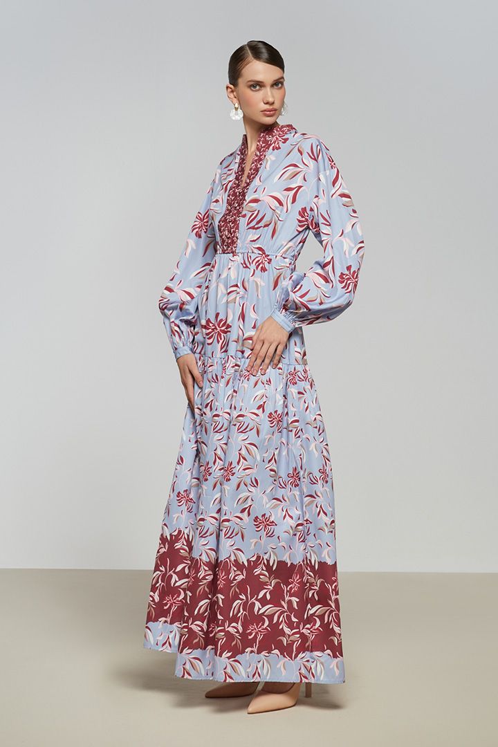 Mixed Print Full Length Dress - Femi9 EG