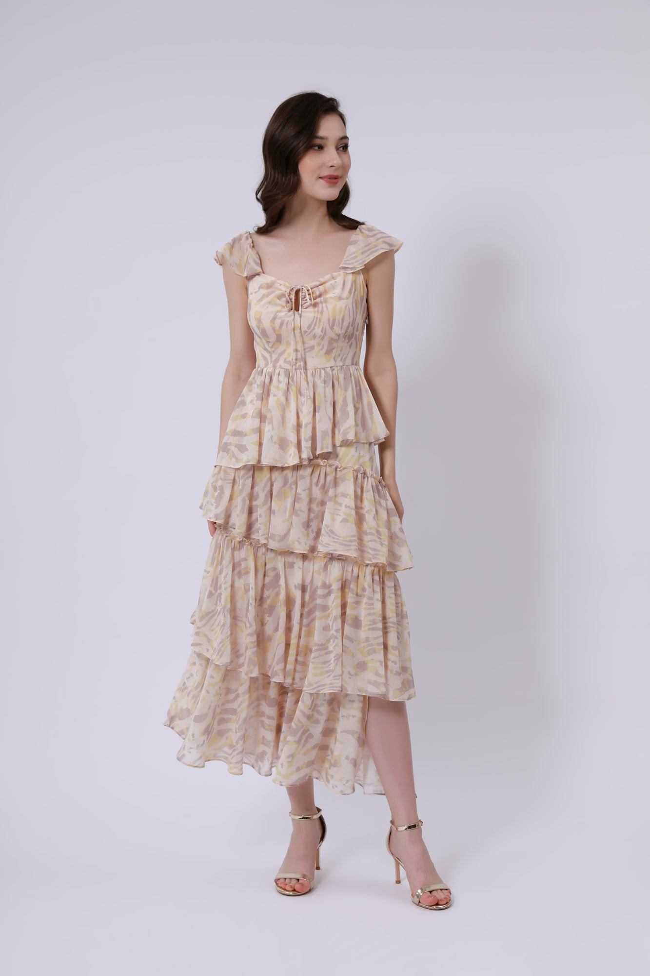 Printed Layered Ruffles Dress - Femi9 EG