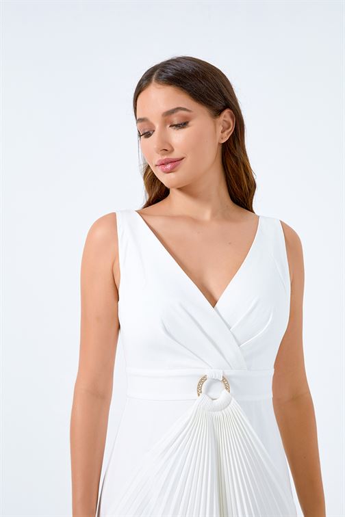 V-Neck Pleated Midi Dress - Femi9 EG