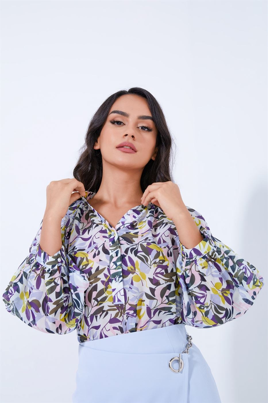 Printed Long Sleeve Blouse - Femi9 EG