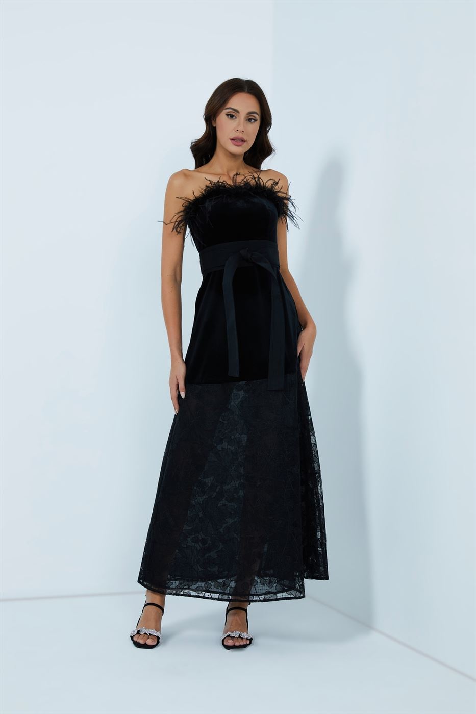 Velvet  Lace Maxi Dress - Femi9 EG